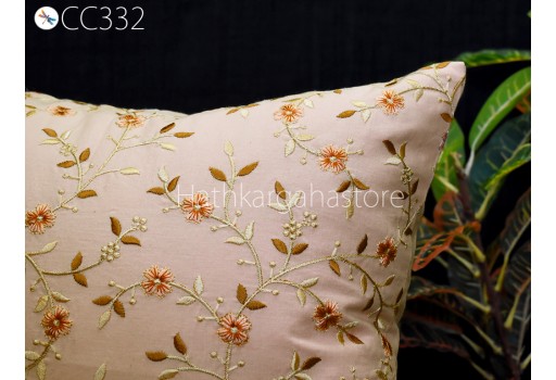 Floral Embroidered Throw Pillow Square Decorative Home Decor Pillow Cover Handmade Embroidery Cushion Cover House Warming Bridal Shower Gift
