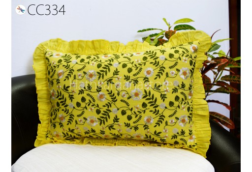 Yellow Embroidered Frill Throw Pillow Cotton Euro Sham Rectangle 12X 26 Cotton Cushion Cover Decorative Pillowcase House Warming Gifts Home Decor