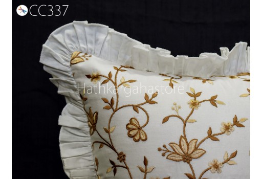 White Embroidered Frill Throw Pillow Cushion Cover Handmade Embroidery Decorative Home Decor Pillowcase Housewarming Bridal Shower Wedding