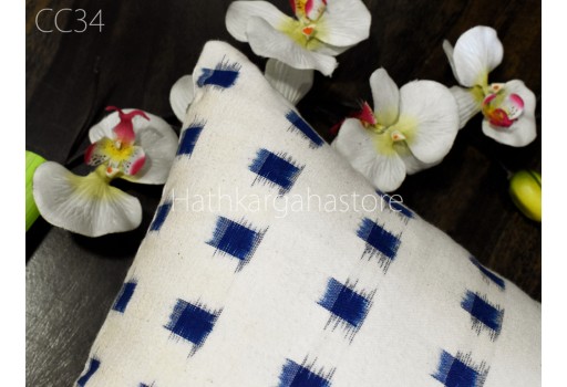 Blue Handwoven Ikat Cushion Cover Decorative Pure Cotton Double Sided Throw Pillow Cover House Warming Bridal Shower Wedding Gift Home Decor