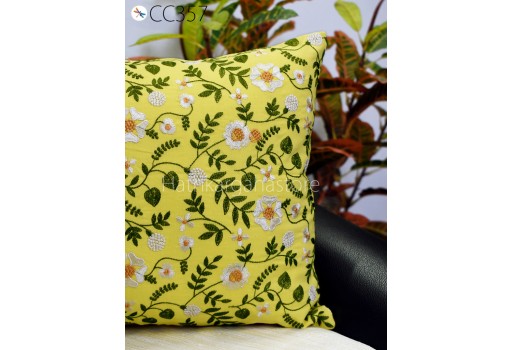 Yellow Embroidered Throw Pillow Euro Sham Cotton Rectangle Decorative Home Decor Pillowcases Cushion Cover Housewarming Bridal Shower Gift