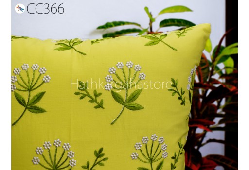 Yellow Embroidered Throw Pillow Square Decorative Home Decor Pillow Cover Handmade Embroidery Cushion Cover House Warming Bridal Shower Gift
