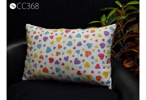 Embroidered Hearts Throw Pillow Euro Sham Cotton Rectangle Decorative Home Decor Pillowcases Cushion Cover House Warming Bridal Shower Gift