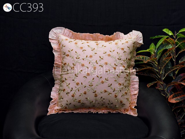 Peachy Embroidered Frill Throw Pillow Cotton Pillowcase Cushion Cover Embroidery Decorative Home Decor Housewarming Bridal Shower Wedding.