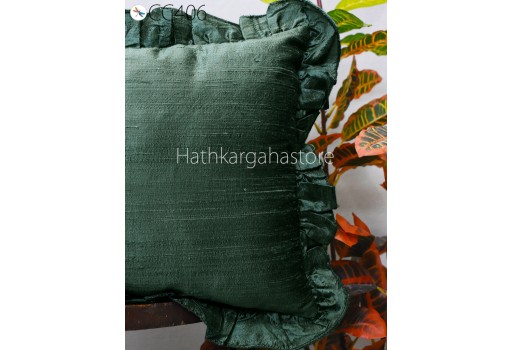 Tarrytown Green Silk Lumbar Throw Pillow Dupioni Silk Frill Silk Pillowcase Cushion Cover Handmade Decorative Home Decor Housewarming Gift