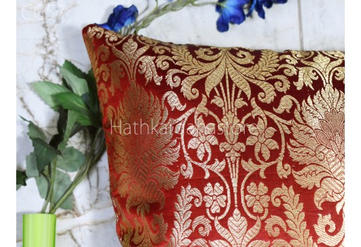 Indian Brocade Silk Cushion Cover Customized Handmade Throw Pillow Decorative Home Decor Embroidery Pillow Cover House Warming Bridal Shower Gift