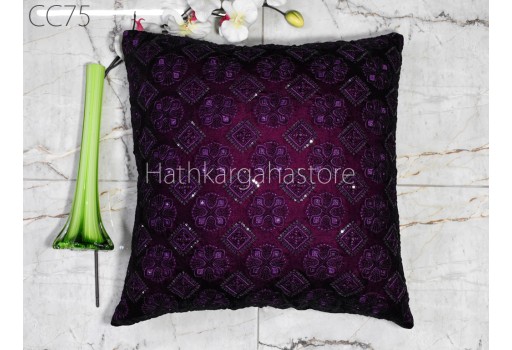 Indian Velvet Cushion Cover Handmade Embroidered Throw Pillow Customize Decorative Home Decor Pillow Cover House Warming Bridal Shower Wedding Gift