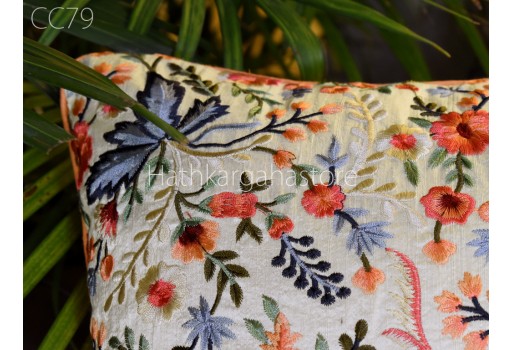 Indian Embroidered Pure Dupioni Silk Cushion Cover Handmade Silk Throw Pillow Cover Decorative Home Decor House Warming Bridal Shower Wedding Gift