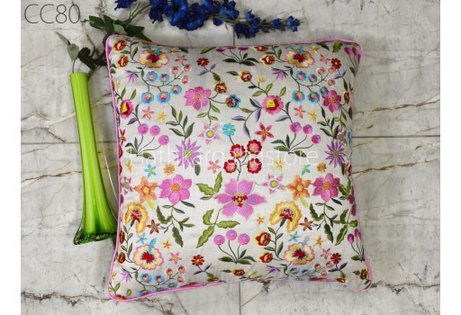 Indian Embroidered Cushion Cover Handmade Embroidery Throw Pillow Decorative Home Decor Pillow Cover House Warming Bridal Shower Wedding Gifts