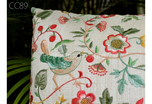 Indian Embroidered Cushion Cover Handmade Embroidery Throw Pillow 18*18 Decorative Home Decor Pillow Cover House Warming Bridal Shower Wedding Gifts