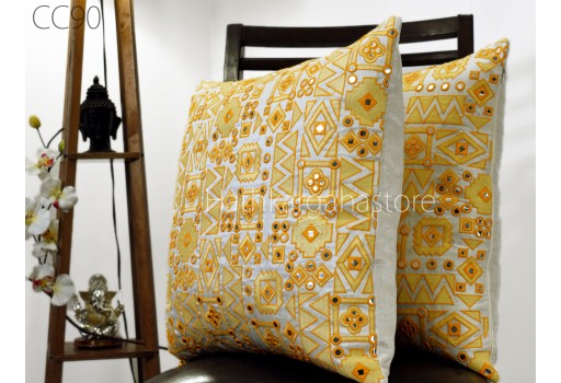 Indian Embroidered Cushion Cover 18*18 Handmade Embroidery Throw Pillow Decorative Home Decor Pillow Cover House Warming Bridal Shower Wedding Gift