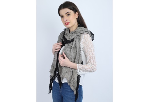 Grey color women crushed scarf by 1 pieces women accessory scarves indian online polyester bridesmaid evening shawls gift for mom and girlfriend christmas birthday bohemian long stole wrap