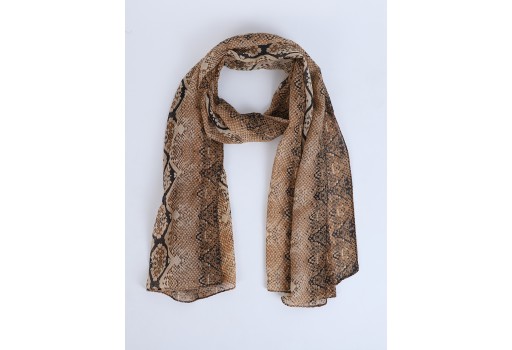 Indian christmas bohemian long scarf evening wrap online brown color animal printed scarf by 1 pieces women soft and stylish fashion accessory scarves decorative polyester wedding wear stole