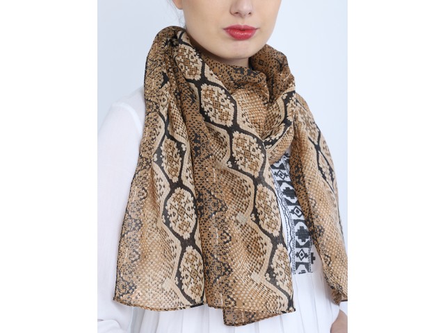 Indian christmas bohemian long scarf evening wrap online brown color animal printed scarf by 1 pieces women soft and stylish fashion accessory scarves decorative polyester wedding wear stole
