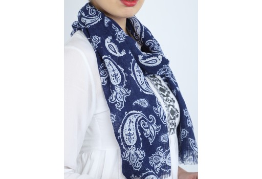 Blue Paisley Indian Rayon women wedding Scarves Gift for Her Girlfriend Christmas Birthday Summer Bohemian Scarf Designer party wear stoles