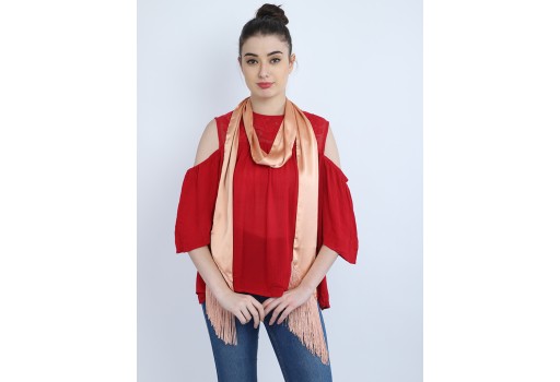 Indian peach fringes choker scarf long skinny narrow neck scarf by 1 pieces online fancy women's neck tie party wedding wear stoles bohemian bridesmaids evening shawls wraps beautiful unique gift for ladies
