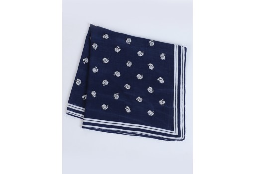 Navy Blue Square Scarf Cotton Head Wrap Cowl Neck Wrap Indian Bandana Headscarf Accessory Women Scarves Gift Mom Girlfriend Christmas Stoles