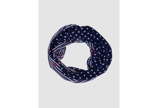 navy blue color infinity loop scarf cowl neck wrap indian polyester bohemian Christmas birthday head wrap online beautiful anchor print designer scarfs by 1 pieces clothing accessory circle gift for mom girlfriend 