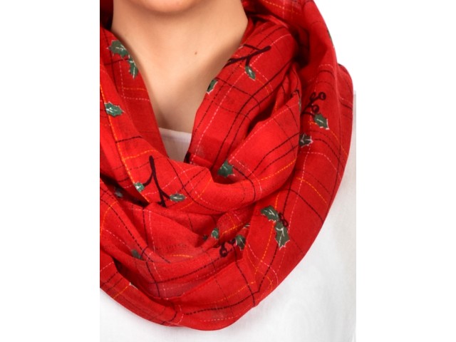 Red infinity scarf by 1 pieces cowl neck wrap indian bohemian beautiful floral printed polyester stoles women circle and spring in summer fall in autumn gift mom girlfriend christmas birthday loop scarves head wrap for ladies