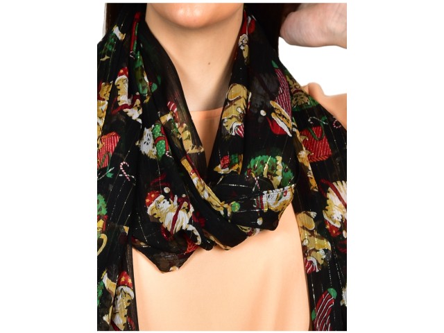 Black women fashion accessory christmas tree printed scarf  by 1 pieces indian online polyester gift mom girlfriend birthday bohemian long scarf evening stole wrap embroidery stoles for gifting purpose