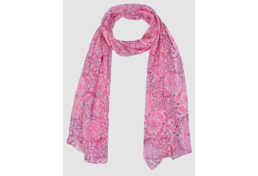 Pink and white women printed long scarf accessory scarves by 1 pieces indian decorative designer printed polyester christmas birthday bohemian evening stole wrap outstanding handmade scarfs for festive seasons