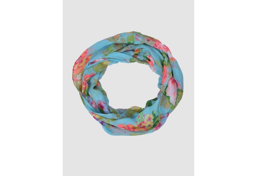 Decorative floral printed indian polyester multi color infinity scarf cowl neck wrap women circle gift mom girlfriend christmas birthday loop scarf head wrap online beautiful handmade soft and stylish scarfs for girls