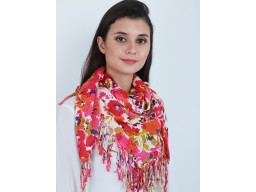 Red Pink Scarf Floral Print Cowl Neck Wrap Indian Bandana Women Scarves Gift for Her Girlfriend Christmas Birthday Square Head Wrap Stoles