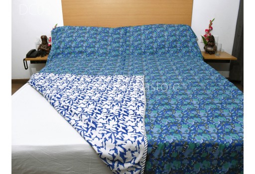 Floral Block Print Cotton Dohar Comforter Blanket Throw Indian Reversible AC Dohar Handmade Double Sided Summer Ac Quilt Bohemian Home Decor