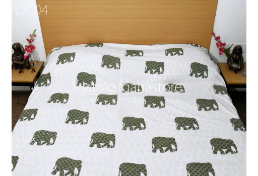 Elephant Block Print Cotton Dohar Comforter Blanket Throw Indian Reversible Dohar Handmade Double Side Summer Ac Quilt Bohemian Home Decor