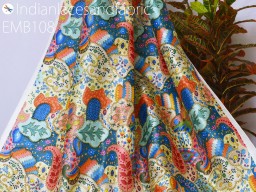 Embroidered Sequins Fabric by the Yard Indian Sewing Crafting Multi color Dupioni Wedding Dresses Costumes Dolls Bags Home Decoration Cushion Covers Table Runners Quality Floral Fabric