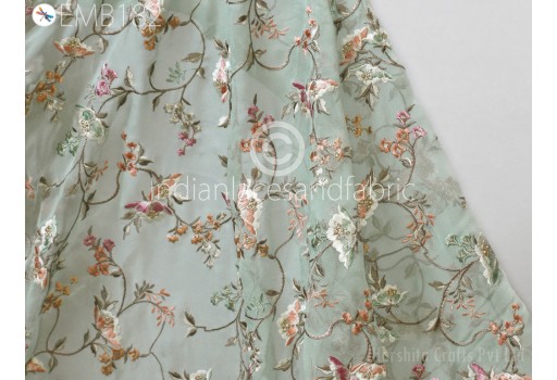 Indian Mint Green Embroidered Fabric by Yard Georgette Embroidery Sewing Curtain DIY Crafting Summer Women Dress Material Drapery Wedding Dresses Kids Crafts