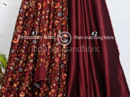 Burgundy Embroidered Fabric By The Yard Sewing DIY Crafting Embroidery Wedding Dresses Fabric Costumes Dolls Bags Cushion Covers Home Decor