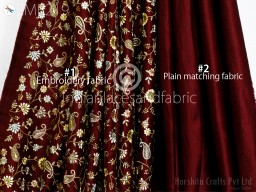 Burgundy Embroidered Fabric by the yard Sewing DIY Crafting Embroidery Indian Wedding Dresses Fabric Costumes Dolls Bags Cushions Home Decor