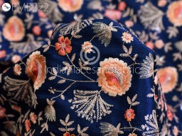 Navy Blue Embroidered Fabric by the yard Sewing DIY Hair Crafting Embroidery Wedding Dresses Fabric Costumes Dolls Bags Cushion Covers Home Decor