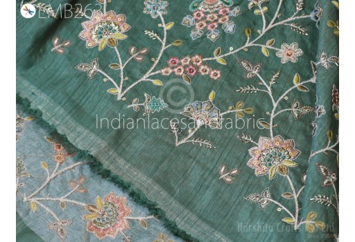 Embroidered Dupioni Fabric by the Yard Sewing Crafting Embroidery Indian Wedding Dresses Costumes Cushion Covers Table Runners Upholstery Home Decor