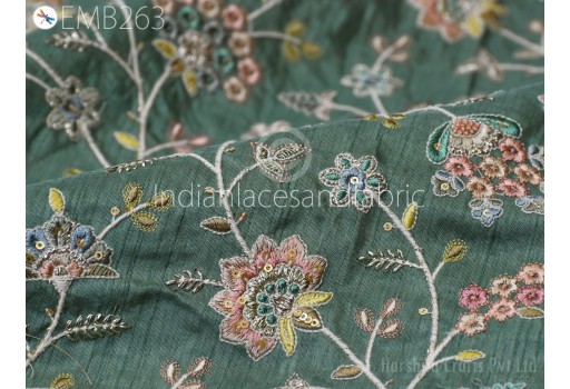 Embroidered Dupioni Fabric by the Yard Sewing Crafting Embroidery Indian Wedding Dresses Costumes Cushion Covers Table Runners Upholstery Home Decor