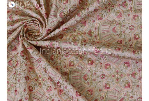 Pink Embroidered Fabric by the yard Sewing DIY Crafting Indian Embroidery Wedding Dress Bridal Costumes Dolls Bags Cushion Covers Table Runners Blouses
