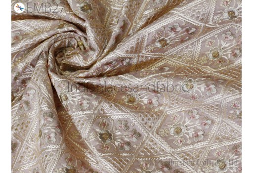 Indian Pink Embroidered Fabric by the yard Sewing DIY Crafting Embroidery Wedding Dress Costumes Dolls Bags Cushion Covers Table Runners Blouses