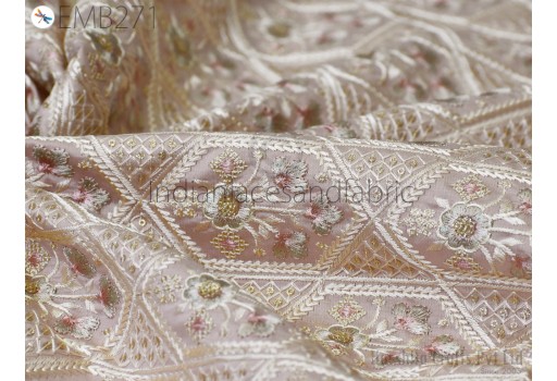 Indian Pink Embroidered Fabric by the yard Sewing DIY Crafting Embroidery Wedding Dress Costumes Dolls Bags Cushion Covers Table Runners Blouses