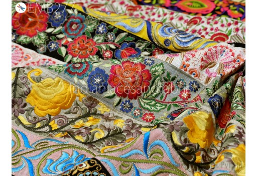Multi Color Embroidery Assorted Embroidered Fabric Remnants Saree Border Indian Sari Trims Remnant for DIY Crafting Junk Journal Sewing Boho Table Runner