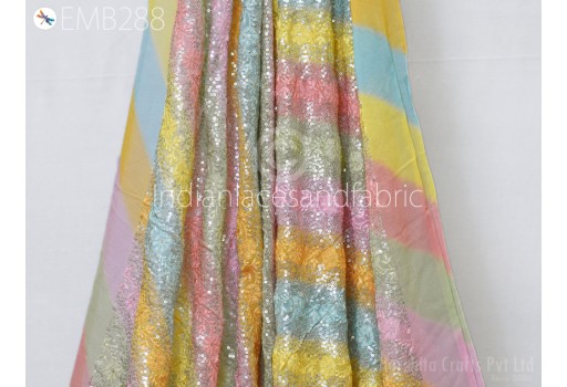 Multi Colors Sequin Embroidery Fabric by the Yard Indian Georgette Saree Embroidered Crafting Sewing Sequined Wedding Dress Costumes Doll Making
