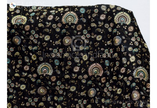 Black Indian Embroidered Dupioni Fabric by the Yard Sewing Kids Crafting Wedding Dresses Fabric Costumes Bags Cushion Covers Table Runners Upholstery