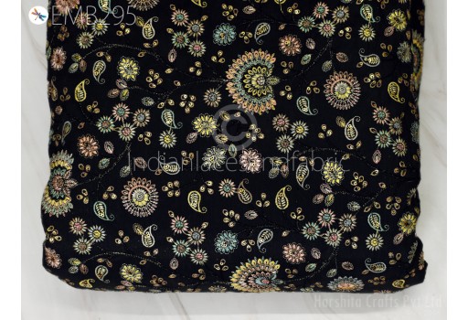 Black Indian Embroidered Dupioni Fabric by the Yard Sewing Kids Crafting Wedding Dresses Fabric Costumes Bags Cushion Covers Table Runners Upholstery