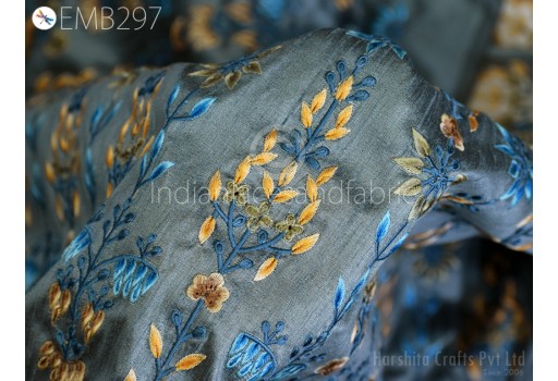 Grey Indian Embroidery Fabric by the yard Sewing DIY Crafting Embroidered Wedding Dresses Fabric Bridal Costumes Dolls Bags Cushion Covers Table Runners