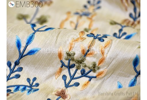 Beige Indian Embroidery Fabric by the yard Sewing DIY Crafting Embroidered Wedding Dresses Fabric Bridal Costumes Dolls Bags Cushion Covers Table Runners