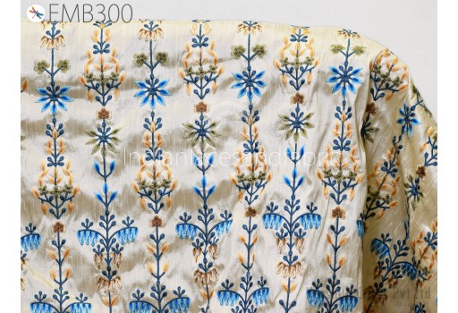 Beige Indian Embroidery Fabric by the yard Sewing DIY Crafting Embroidered Wedding Dresses Fabric Bridal Costumes Dolls Bags Cushion Covers Table Runners