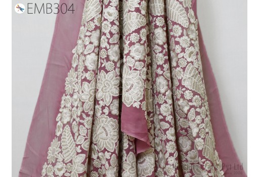 Mauve Embroidered Fabric by the Yard Georgette Indian Embroidery Sewing Curtain DIY Crafting Summer Women Dress Material Drapery Home Décor Hair Crafts