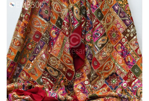 Red Embroidered Fabric by the Yard Georgette Indian Embroidery Sewing Curtain DIY Crafting Summer Women Dress Material Drapery Home Décor Wedding Dresses