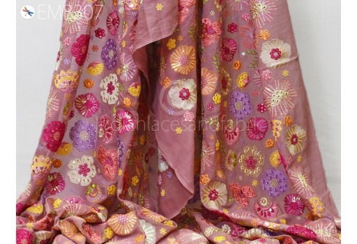Dress Material Wedding Saree Embroidery Fabric by the Yard Georgette Mauve Sewing Curtain DIY Crafting Women Costume Embroidered Fabric