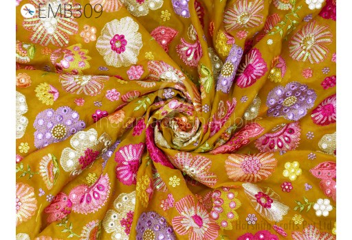 Wedding Costumes Saree Making Georgette Embroidery Fabric by the Yard Sewing DIY Crafting Summer Women Dress Material Drapery